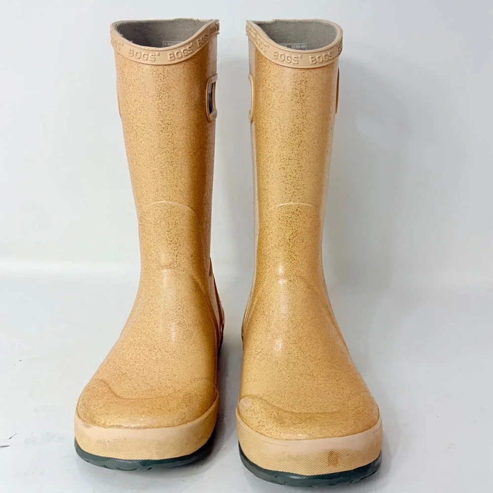 Bogs Youth 4 Rain Boots Gold Glitter Waterproof Rubber Pull On 72399-689